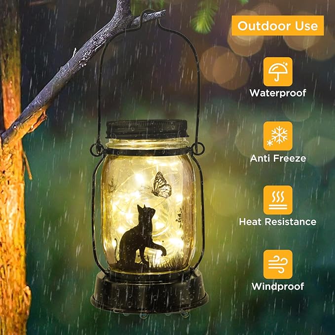 Kyoryuger Cat Solar Lanterns 2PACK Cat Lover Gifts for Women Mom Grandma Christmas Cat Gifts for Cat Lovers Cat Memory Lantern with Stake for Yard Lawn Patio Garden Decor and Bedroom Decoration