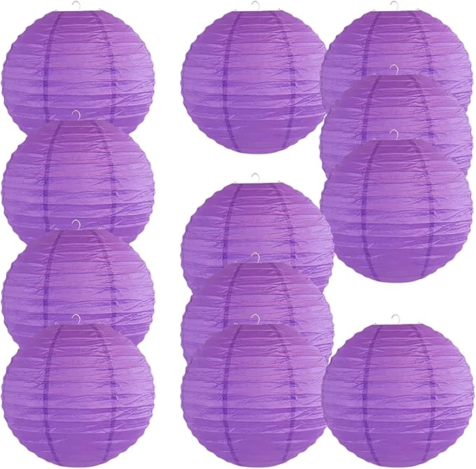 Chinese Style Paper Lanterns, Set of 12, Suitable for Party Decoration (Purple, 14in)