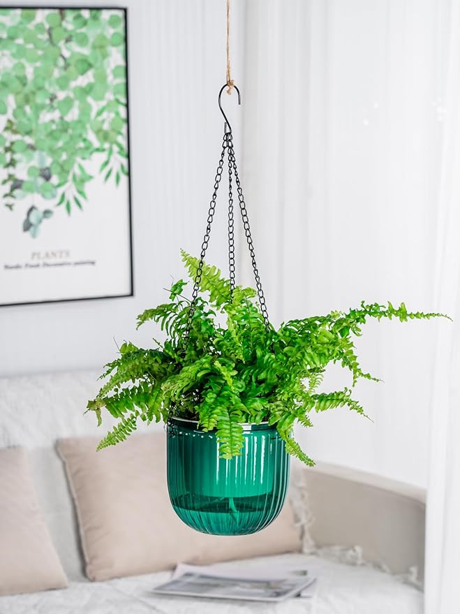 6.5 Inch 2 Pcs Self Watering Hanging Planter Indoor Plant Pots Drainage Holes, Outdoor Hanging Planters Flower Pot Basket, Visible Water Level, Plant Hanger Home Decor, Gardening