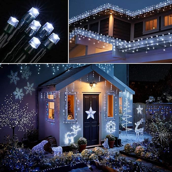 iShabao Solar Christmas Lights Outdoor, 98.4ft 300 LED Solar Fairy String Lights, 8 Modes Waterproof Christmas Lights for Garden, Patio, Home, Party, Wedding, Holiday, Tree Decorations (White)