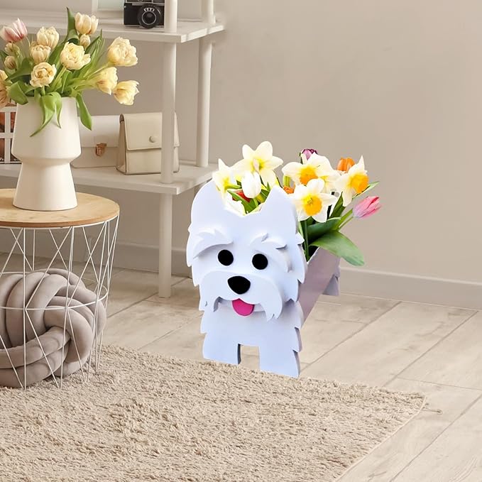 West Highland White Dog Planter Plant Pots,Cute Garden Dog Flower Planter,Dog Planters Birthday Gifts for Women,Office,Indoor/Outdoor Decor（9.45 * 5.75 * 12.2in）