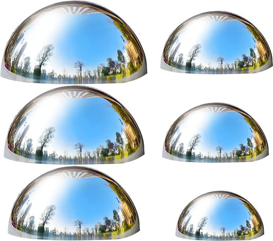 Nerien Gazing Ball, Stainless Steel Garden Mirror Globe, Polished Ornament Sphere, Hollow Floating Reflective Hemisphere, for Home Outdoor Pond Housewarming Swimming Pool Decoration, Sliver, 6Pcs Mix