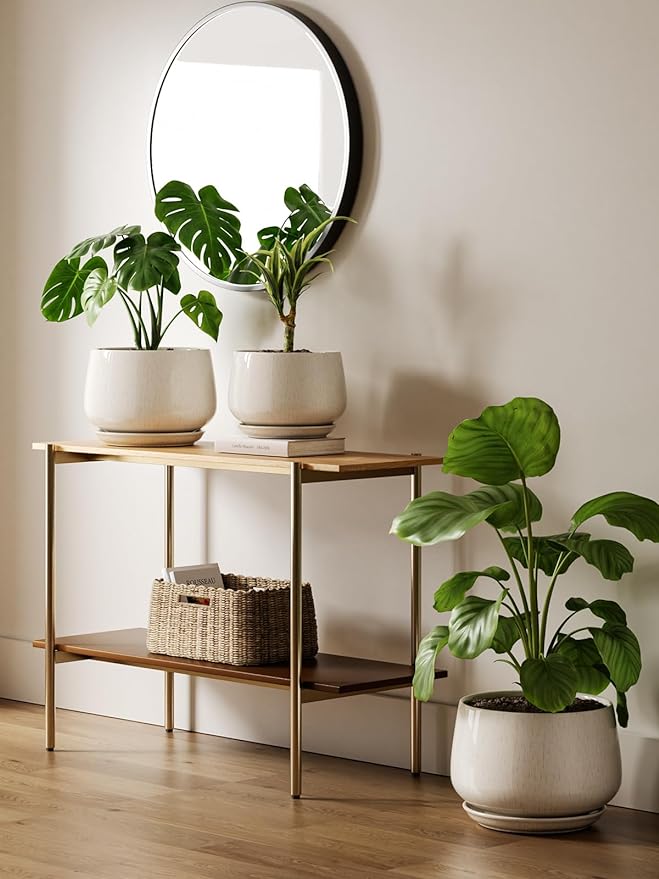 LE TAUCI Ceramic Planters, 12 Inch Pots for Plants, Indoor Plant Pots with Drainage Holes and Saucers, Modern Planters Fit Mid Century Plant Stand, Flower Pots for Indoor Plants, Reactive Glaze Beige