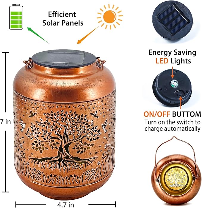 Tree of Life Solar Lanterns Outdoor Waterproof Hanging Solar Lights Big Tree Gifts for Women Men Metal Decorative LED Lanterns for Yard, Patio, Lawn, Tabletop, Pathway, Landscape, Garden Decor