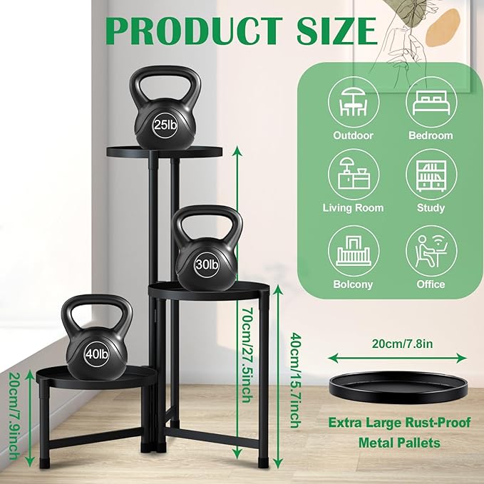Hctwsy Metal Plant Stand Indoor Outdoor,3 Tier Black Outdoor Plant Stands for Patio,28in Tall Corner Plant Shelf Multiple Flower Pot Holder for Living Room Patio Garden Balcony