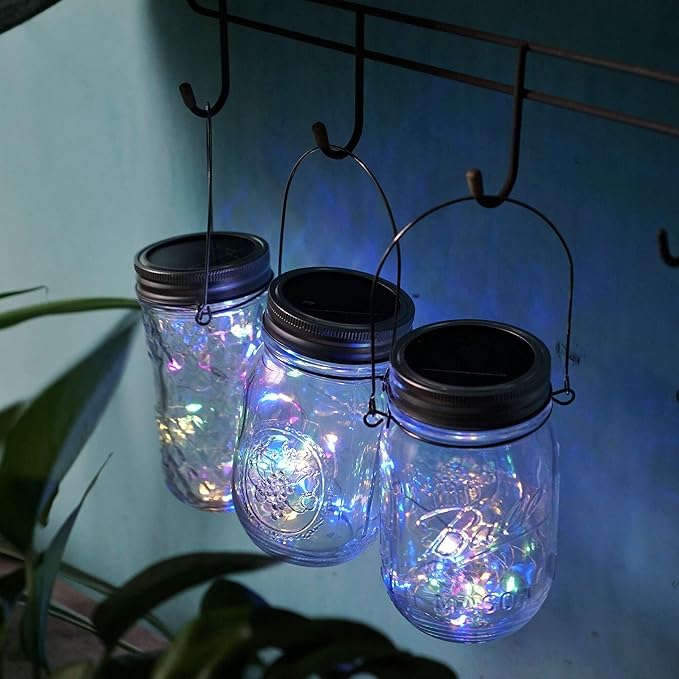 Decorman Solar Mason Jar Lights, 12 Pack 30 LED Fairy Star Firefly String Lids Lights with 12 Hangers for Patio Yard Garden Party Wedding Christmas Decoration(Jars Not Included) (12 Pack, Colorful)