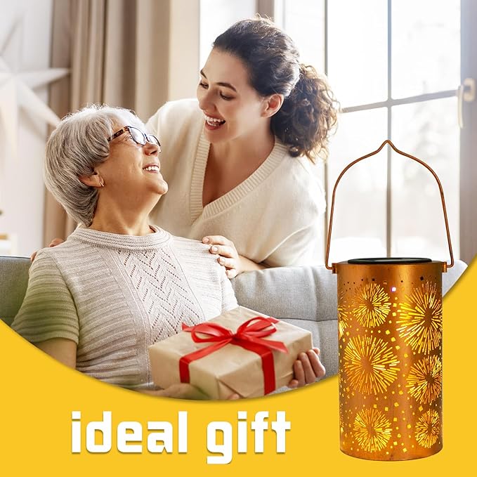 DIBIEECN Fireworks Solar Gardening Gifts Lanterns, Garden Decor for Outside, Pattern Solar Decorative Lights Waterproof, Outdoor Gifts for Women Mom Grandma, Yard Gifts for Patio, Pathway, Landscape