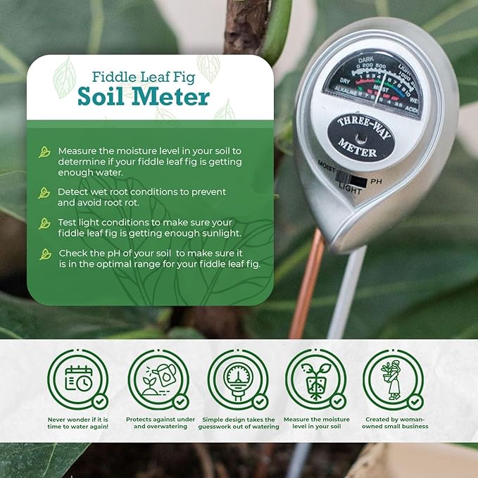 Houseplant Resource Center Fiddle Leaf Fig 3-in-1 Soil Moisture Meter for Plants – Best Indoor Plant Water Meter for Potted Houseplants - Light & Moisture Sensor Probe for Optimal Growth