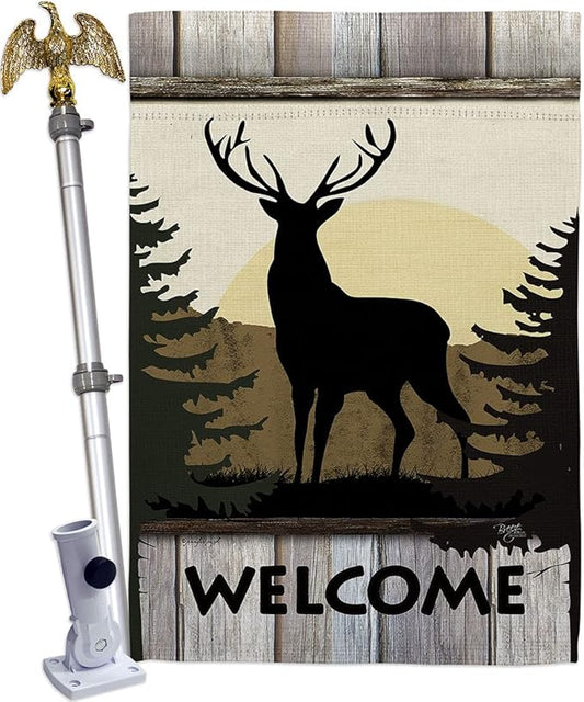 Welcome Deer House Flag Eagle Set Animals Wildlife Outdoor Bear Wolf Pet Nature Farm Animal Creature Small Decorative Gift Yard Banner Made In USA 28 X 40