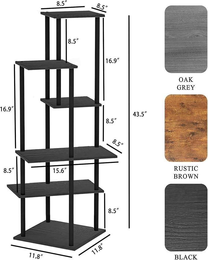 Plant Stand Indoor 6-Tier Metal Wood Plant Shelf for Multiple Flower Pots Corner Tall Flower Holders for Living Room Balcony Bedroom, Black