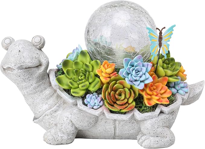 Afirst Solar Garden Turtle Statues with Succulent Outdoor Resin Figurine Solar Lights Decorations,Tortoise Statue for Lawn, Patio, Balcony, Yard Ornament