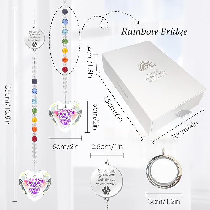 Pet Memorial Gifts for Dogs Rainbow Bridge Dog Memorial Gifts for Loss of Dog Rainbow Maker Heart-Shaped Crystal Suncatcher with Sympathy Card Dog Memorial Ornament Windows Hanging Decor
