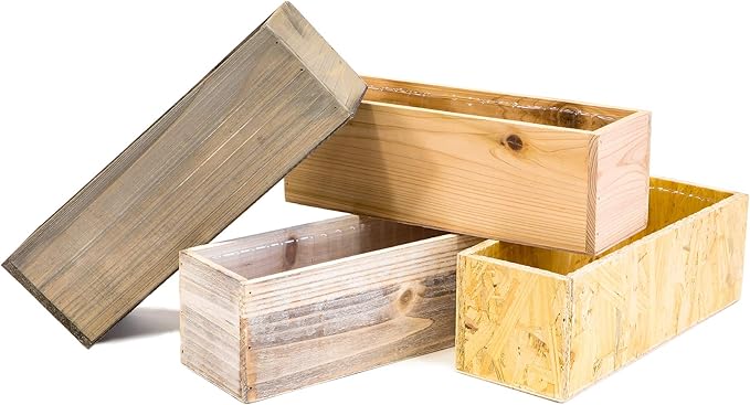 Wooden Planter Box, Whitewash with Plastic Liner l Garden Decor l Restaurant and Wedding Decorations l Wedding Bouquets, Table Centerpiece (12x4 Set of 4, Whitewash)