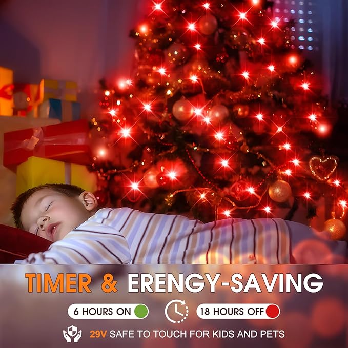 KNONEW Outdoor Christmas Lights 300 LED 99ft String Lights 8 Modes & Memory Fairy Light Plug in Waterproof LED String Lights for Xmas Yard Tree Wedding Party Holiday Decorations (Red)