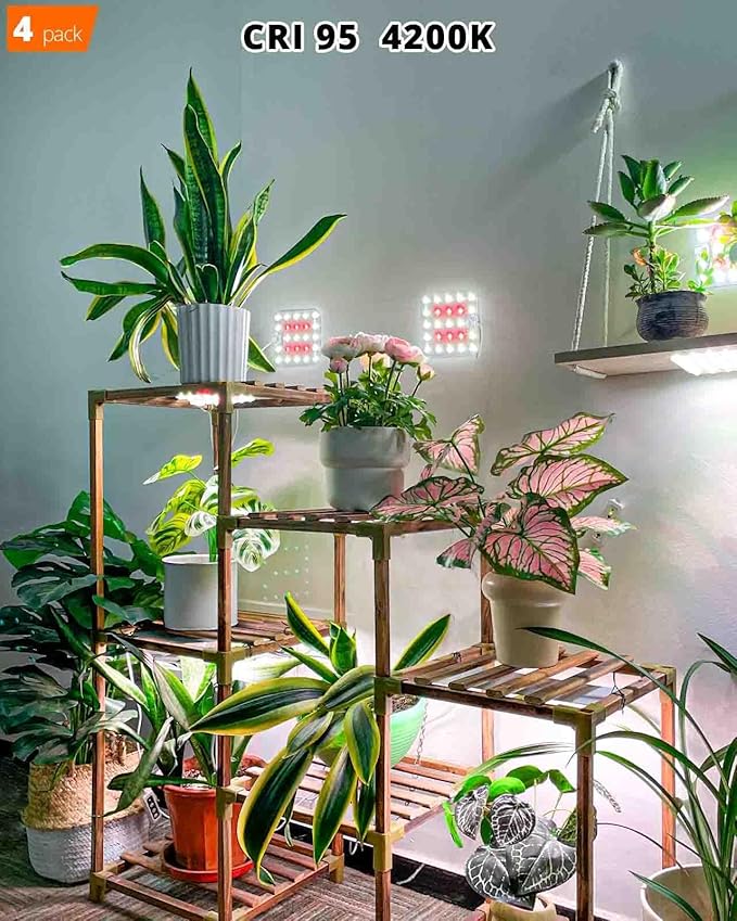 DOMMIA Grow Light, 4-Pack LED Plant Lights for Indoor Growing, 6/12/16H Timer Auto On Off, 4-Level Dimmable, Sunlike Full Spectrum with Optical Lens,Under Cabinet, Idea Garden Gift 4200K Natural White