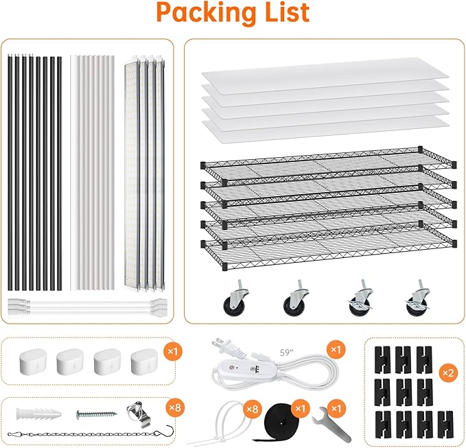 Plant Shelf with Grow Lights, 5 Tier Large Tall Plant Stand with 3FT T5 144w Grow Light for Indoor Plants, 3 Mode Full Spectrum LED Plant Light with wheel and Timer for Seedling, 47.2x17.8x71IN