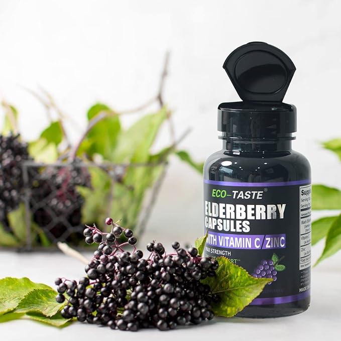 ECO-TASTE Elderberry Capsules with Zinc & 120 Capsules,