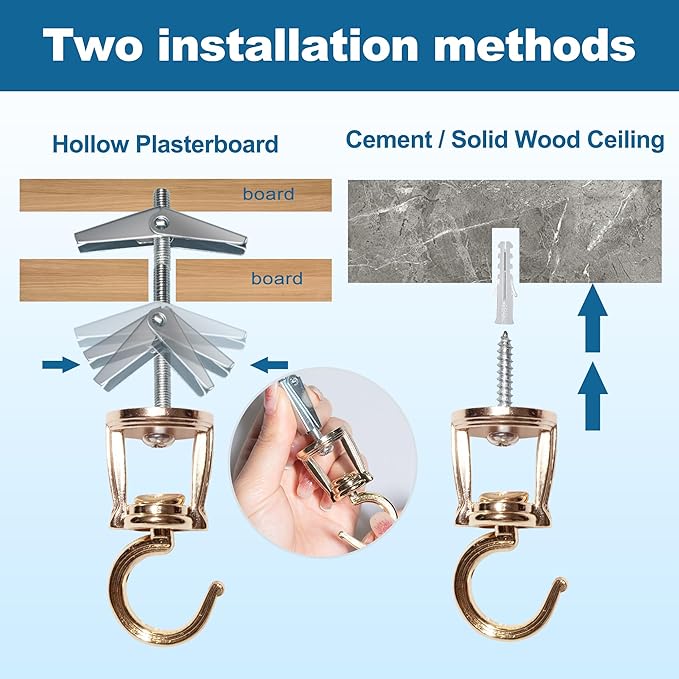 Ceiling Hooks for Hanging Plants (6 PCS Gold),Heavy Duty Metal Plant Hooks, Screw in Hooks for Hanging Birdfeeders, Lamps, Planters, Outdoor Decorative Hooks up to 33 lbs