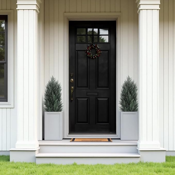 THE BLOOM TIMES 3ft Topiary Trees Artificial Outdoor 2 Pack – UV Resistant Faux Cedar Pine Cypress Bushes and Shrubs, Fake Potted Plants for Front Porch Outside Planter Patio Decor, Set of 2 (3 Foot)