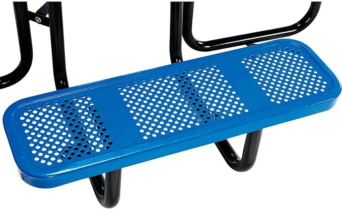 Global Industrial 46" Square Picnic Table, Perforated Metal, Blue Thermoplastic Coating, Attached Benches, 1-1/2” Umbrella Pole Hole, Outdoor-Rated, 1200 lb Capacity