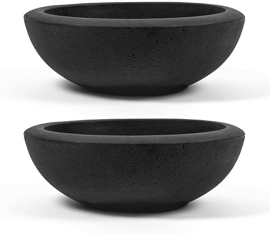 ARBORA 26" Santorini Bowl 2-Pack with Classic Black Finish - Polyresin Indoor and Outdoor Planters, Durable, Weatherproof, Lightweight, Large Plant Pots for Patio, Garden, Deck, Entryway