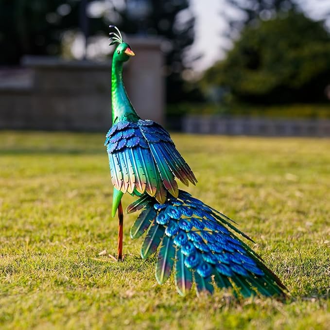 DREAMSOUL Garden Statues for Outside Metal Peacock Statue Peacock Garden Decor for Yard Art Decoration