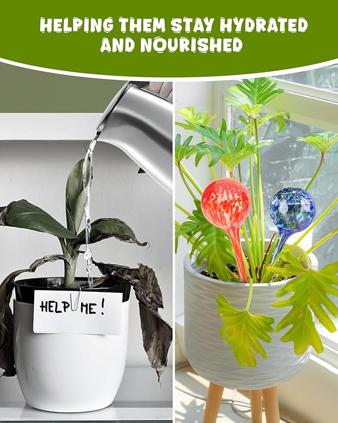 Iridescent Self Watering Globes, Glass Rainbow Plant Watering Globes, Self Watering Planter Insert, Automatic Plant Waterer Indoor (Large-4 Pcs Multi-Color, Large)