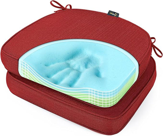 SUNROX Gel Memory Foam Chair Cushions, FadeShield Water-, Stain-Resistant Durable Reversible Seat Cushion Pads with Ties for Indoor/Outdoor Kitchen Dining Office, 19"x19", Set of 2, Burgundy