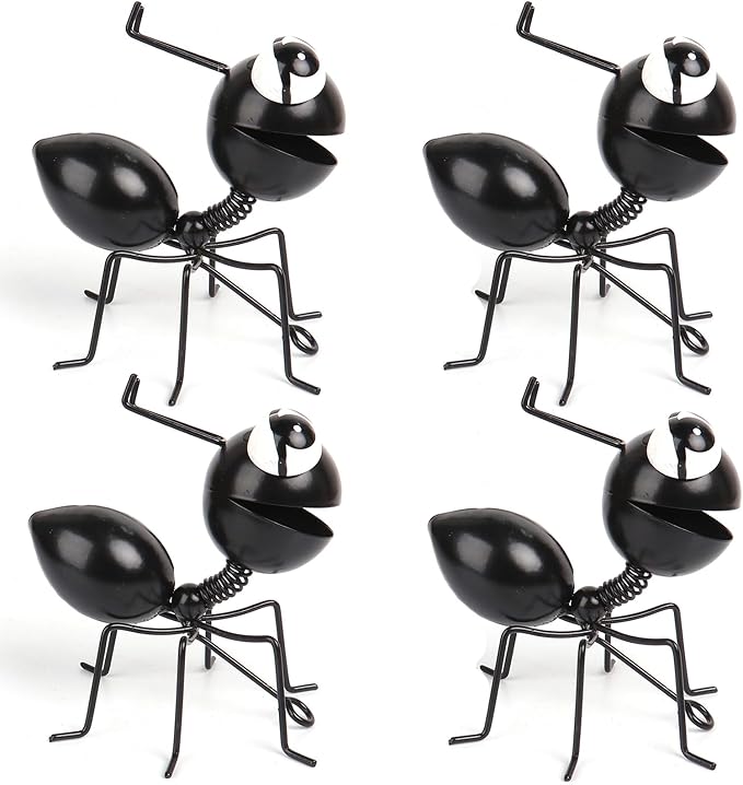 Metal Yard Art Garden Decorative Cute Ant Outdoor Wall Sculptures - Set of 4 Black