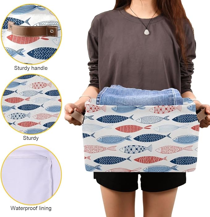 Fish Rectangular Storage Basket Organizer Bin Shelf Baskets For Clothes Gifts For Home Office Dorm