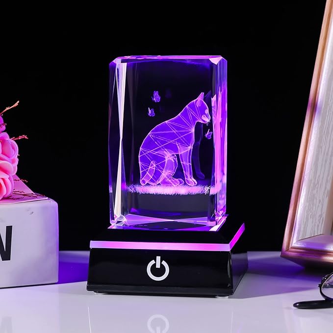 Qianwei Cat Gifts for Cat Lovers Women Girls, 3D Crystals Cat Memorial Figurines Statue Cat Themed Gifts Home Decor Anime Black pet Loss Gifts Cat Mom Gifts for Women Memorial Birthday Best Friend