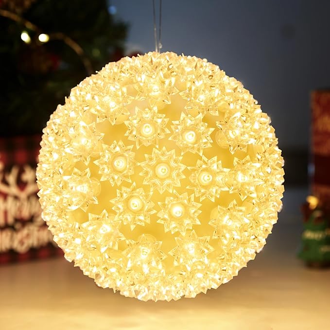 Christmas Hanging Starlight Sphere Light, 7.5” 100 Replaceable LED Bulbs with Add-On Plug, LED Sphere Lights for Trees Party Wedding Patio Indoor Outdoor Decorations, Warm White