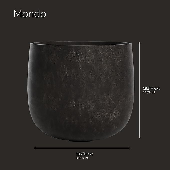 Mondo Large Planter – Brown Stone Finish – Fiberglass Indoor/Outdoor and Weather-Resistant Round Planter (19.7" D x 19.1" H Exterior, 18.5" D x 18.5" H Interior)