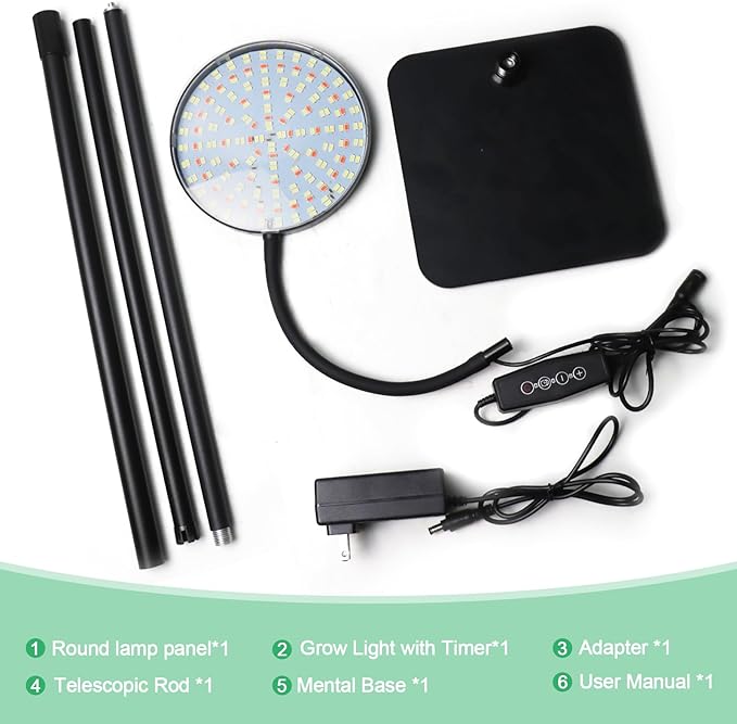 Standing Grow Light for Indoor Plants, 6000K 216 LEDs Floor Plant Growing Lamp with Stable Base for Large Plants, 4/8/12 Timer Setting & Adjustable 16-29IN, 5 Dimming Brightness