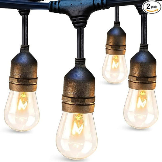 addlon 96FT(48FT*2) Outdoor String Lights Commercial Grade Weatherproof Strand, 36 Edison Vintage Bulbs, 30 Hanging Sockets 6 Spare Bulbs ETL Listed Decorative Christmas Lights for Patio Garden