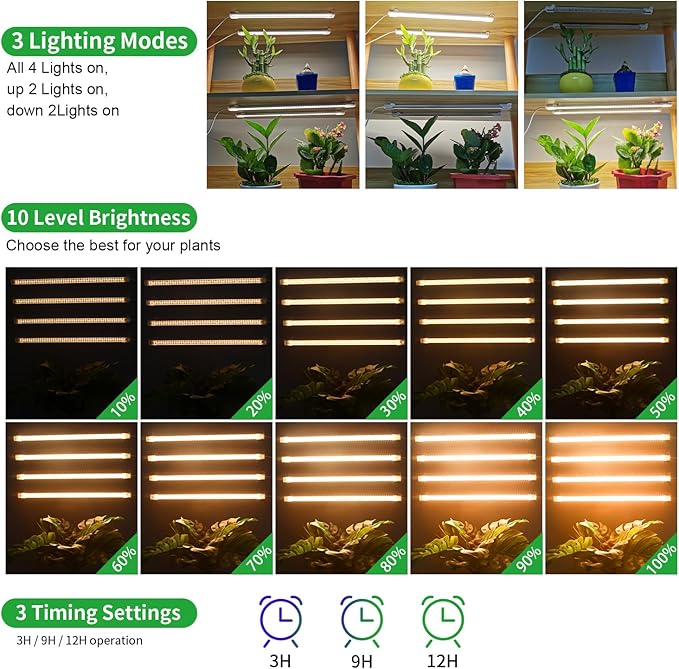 LED Plant Growing lamp, 3000K Full Spectrum Grow Light Strips for Indoor Plants with 3/9/12H Timer & 10 Dimmable Levels, Led Growth Light for Green House Hydroponics Succulent