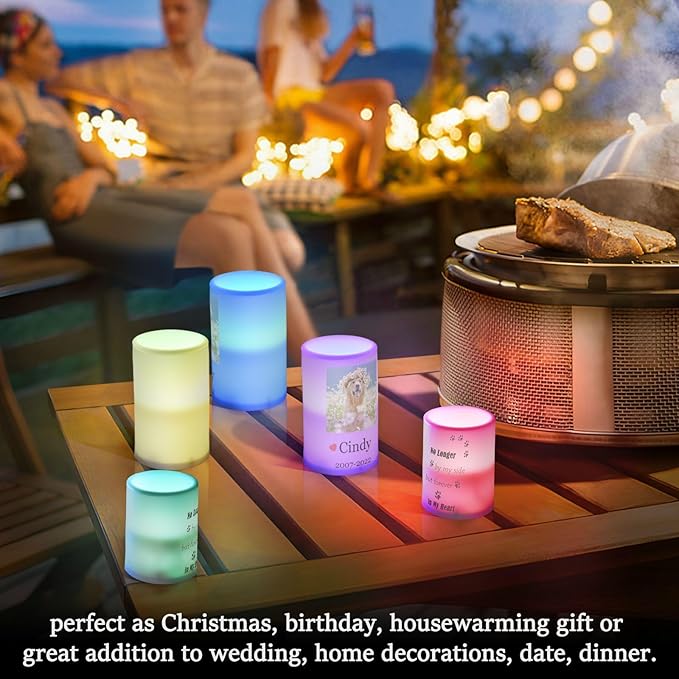 Vdsrup Flameless Candles Set of 2 Memorial Pet LED Candles with Timer Battery Operated Customize Candle Lights Flickering with Remote for Home Bedroom Decor