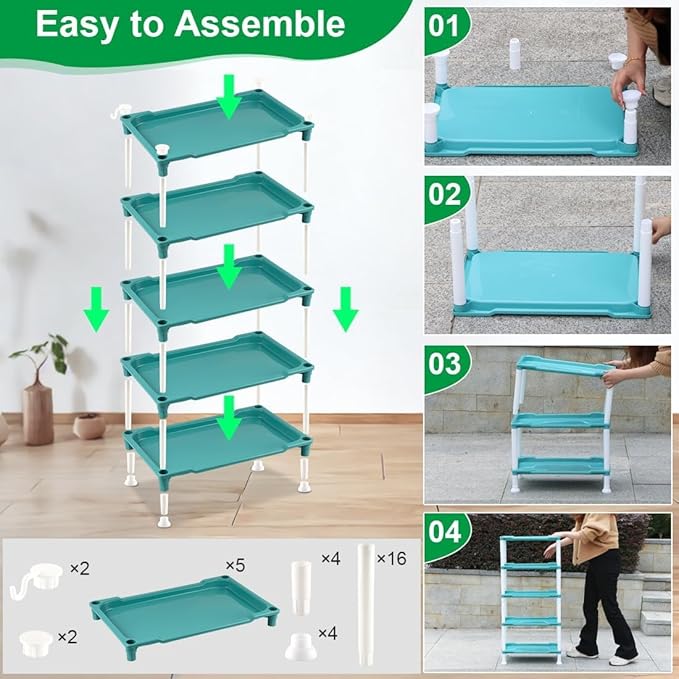 5-Tier Seed Stand with 5 Trays, Seed Starting Rack Propagation Rack Kit for Stackable Seedling Tray Seedling Staging Table for Indoor Outdoor Growing (H:37.6", W: 11.6”, L: 18.1") (Blue)