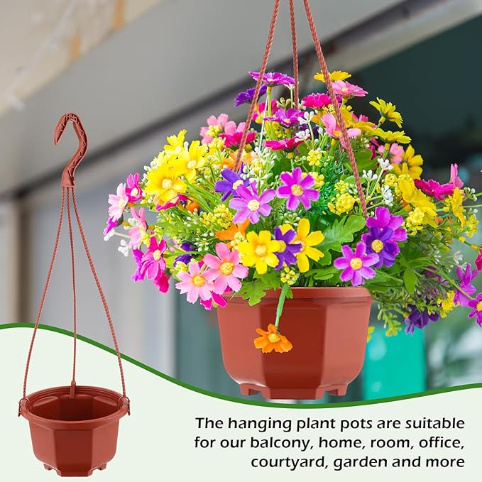 Roshtia 24 Pcs Hanging Plastic Planter Pot with Hook Flower Pots Baskets Hanging Nursery Planter Holder for Outdoor Indoor Plant Garden(Brown,5 Inch)