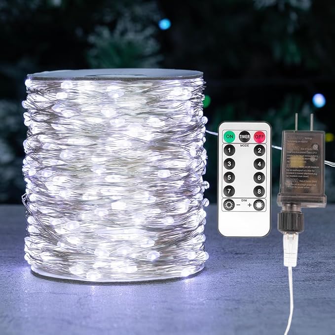Fairy Lights Plug in,328FT 1000 LEDs Waterproof Led String Lights,Twinkle Light with 8 Modes Remote for Outdoor Indoor Christmas Wedding Birthday Garden Party Decorations,Cool White