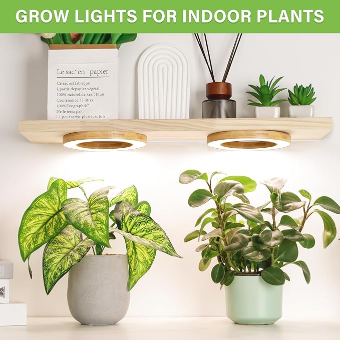 LORDEM 6.3" Bamboo Ceiling Grow Light for Indoor Plants, 144 LEDs Full Spectrum Grow Lamp, Under Cabinet Plant Light with 4/8/12H Auto Timer, 3 Switch Modes, 4 Dimmable Brightness Levels, Dual Head