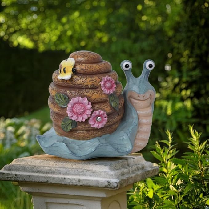 Solar Garden Outdoor Decor Snail Figurine with Lights, Outside - Ideal Outdoor Decorations for Yard, Lawn & Pathway Walkway Ornaments Clearance Housewarming Gifts for Mom Grandma Birthday (Blue)