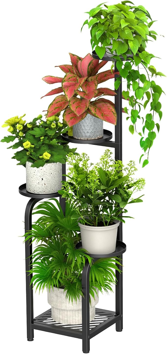 TOSKING 5 Tier Metal Plant Stand Indoor 48''H Tall ,Heavy Duty Plant Shelf , Corner Shelf Flower Pot Stand for Outdoor Plant Stand for Living Room Balcony Garden Patio Bedroom (Black)