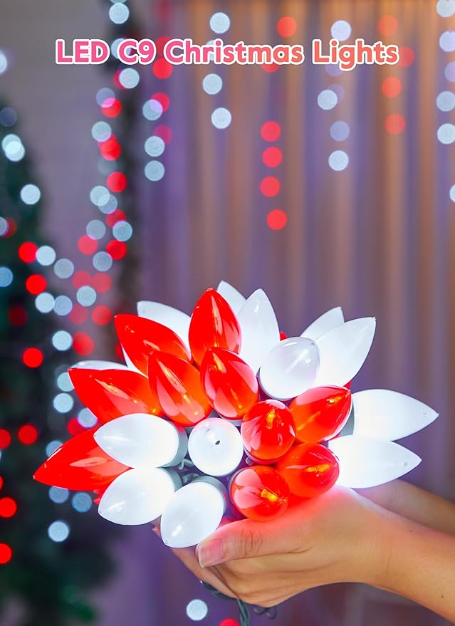 Brightown C9 Christmas Lights Outdoor Waterproof, 66ft Vintage Lights String with 100 Smooth Opaque Bulbs, Plug-in Waterproof Roofline Lights String for Outside Patio Christmas Holiday Decor