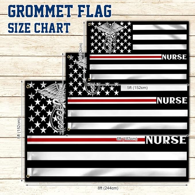 FLAGWIX American Flag-Nurse Flag Thin Red Line Nurse Grommet Flag TRN1388GFv1, 3x5 ft., No Flag Pole Rings-USA Heavy Duty Flags Canvas Cotton-Durable Indoor Outdoor Flag