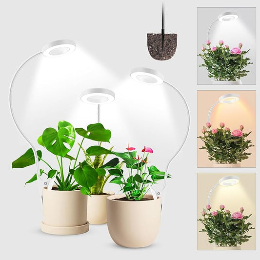 Wolezek 2 in 1 Grow Lights for Indoor Plants, 3 Colors Plant Lights for Indoor Growing with 360° Gooseneck, 48 LEDs Full Spectrum Plant Grow Lights Indoor, 6/12/16H Timer, 5 Brightness, White 3 Pack