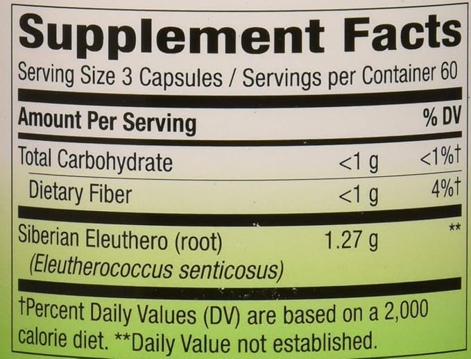 Nature's Way Premium Herbal Siberian Eleuthero, 1,275 mg 180 VCaps