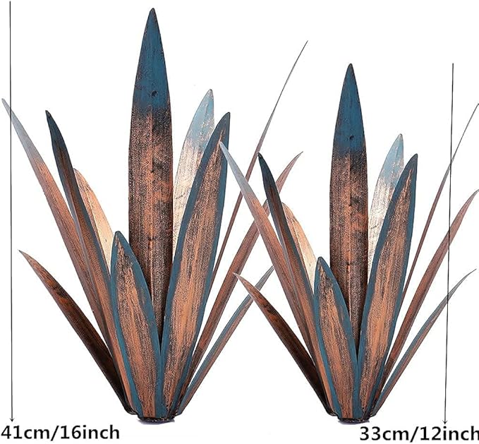 Jesokiibo 2pcs Tequila Rustic Sculpture DIY Metal Agave Plant Home Decor Rustic Hand Painted Metal Agave Garden Ornaments Outdoor Decor Figurines Home Yard Decorations Stakes Lawn Ornaments…
