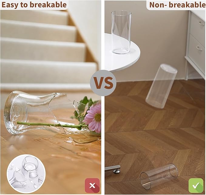 Clear Flower Vase, Non-breakable Vases, 5" W x 8" H, Acrylic Vase, Aesthetic Room Decor Cylindrical Modern Flower Vases for Table Centerpiece, Home Decor, Women Floral Arrangement Gift