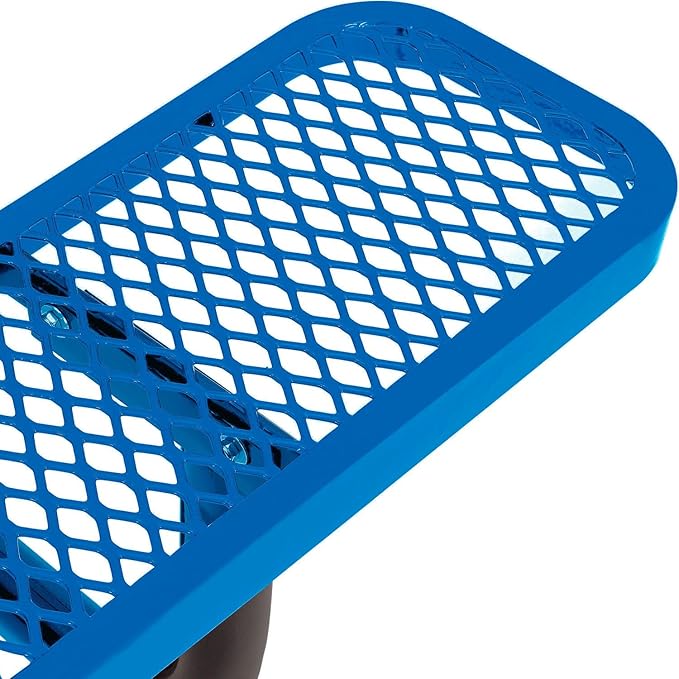 Global Industrial 8'L Rectangular Picnic Table, ADA Compliant, Expanded Metal, Blue Thermoplastic Coating, Attached Benches, 1-1/2” Umbrella Pole Hole, Outdoor-Rated